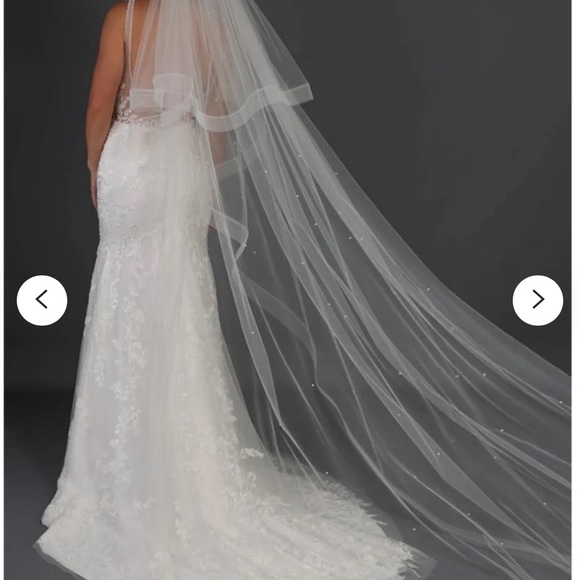 1” white Horsehair trim edge veil 2 layer with comb, blusher and pearls - Picture 8 of 8